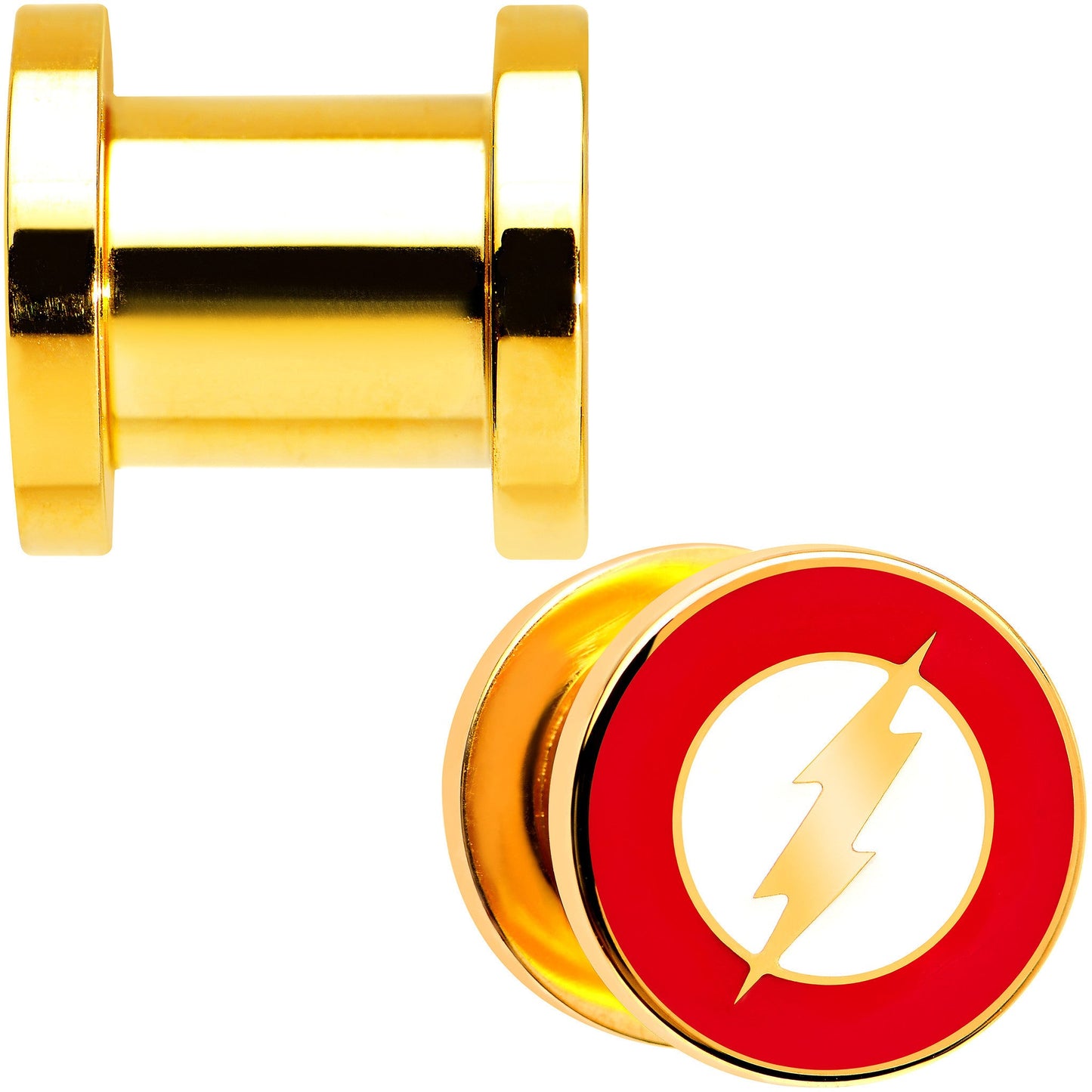 0G Gold Plated Licensed The Flash Logo Screw Fit Plug Set