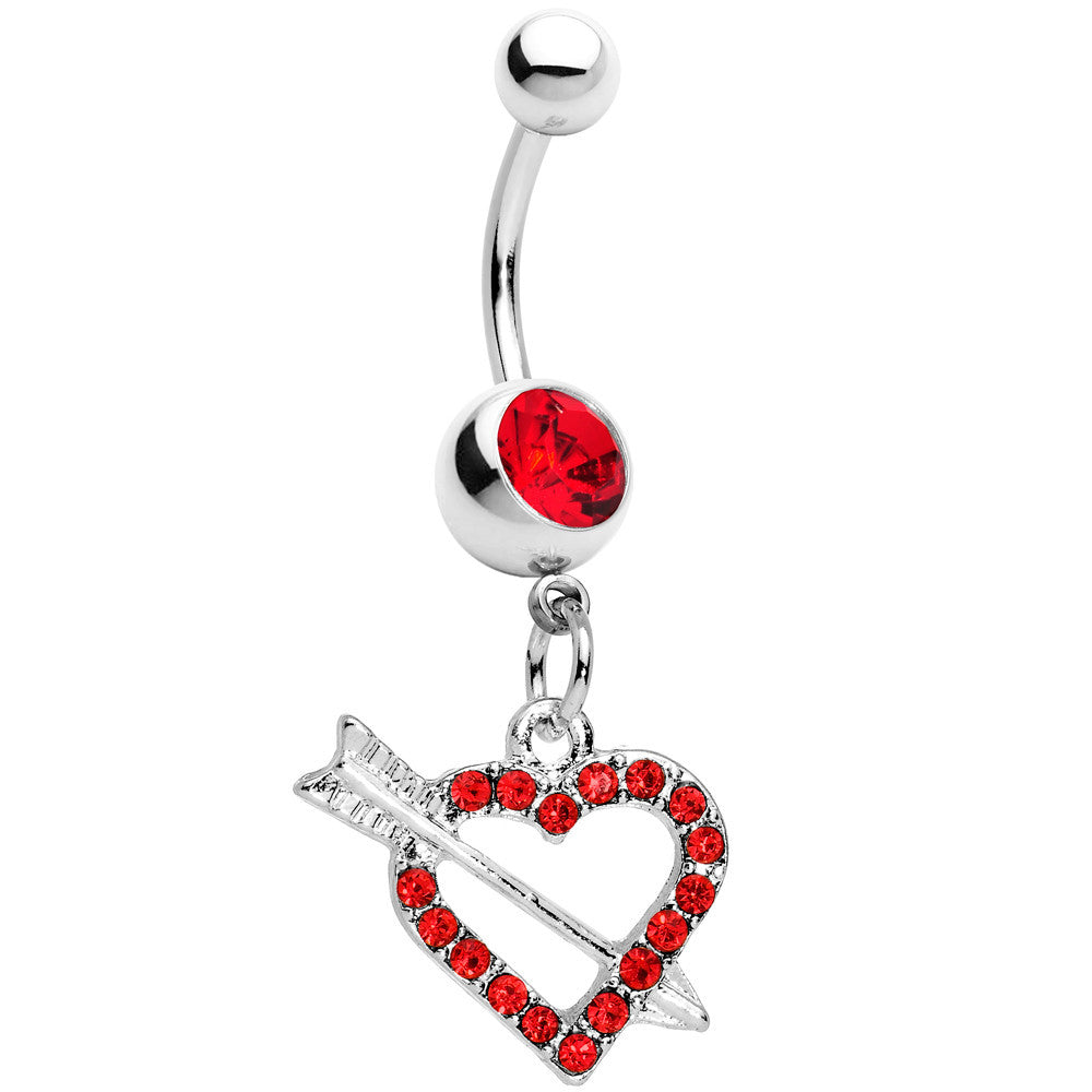 Red Paved Impaled Heart Dangle Belly Ring