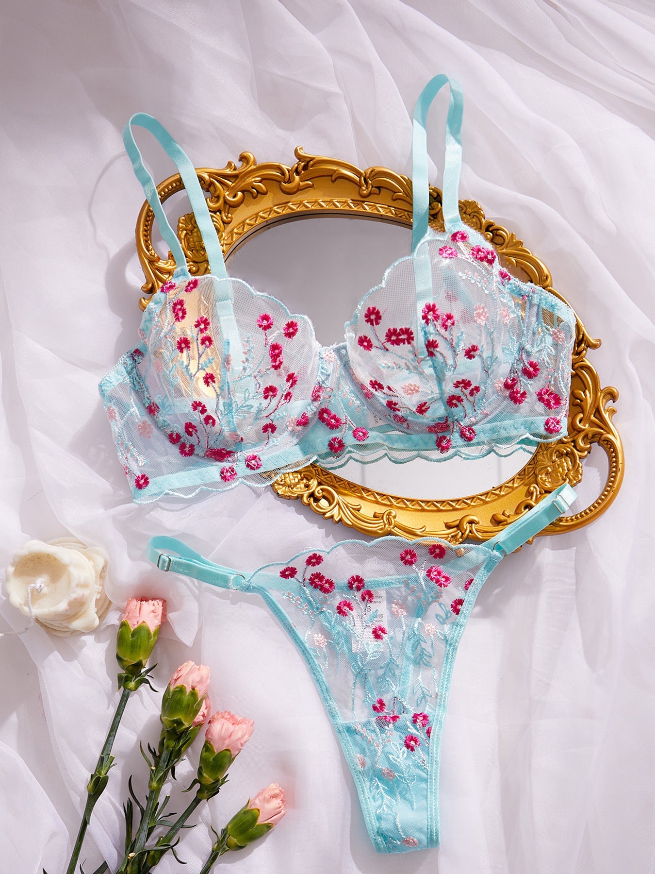 Embroidery Floral Soft Multi-Color Bra Underwear