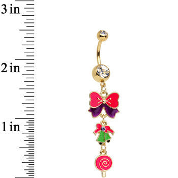 Gold Plated Surgical Steel Clear Treats of Christmas Dangle Belly Ring