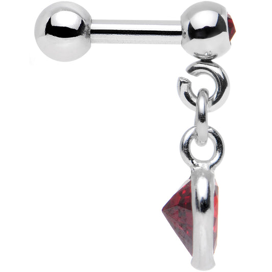 16G 1/4 Red Gem 925 Silver Heart Dangle Cartilage Earring