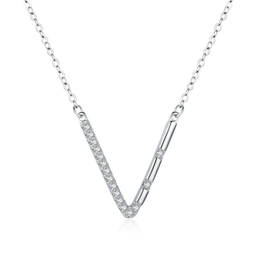 S925 Sterling Silver Temperamental Girl's V-shaped Pendant Necklace