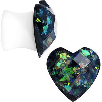 Multicolor Heart White Acrylic Saddle Plug Set 5mm to 00G