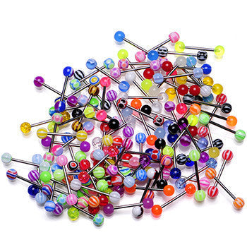UV Acrylic Ball Steel Barbell Tongue Ring Set of 100