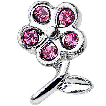 16G 1/4 Pink Gem Petal Flower Left Ear Cartilage Earring