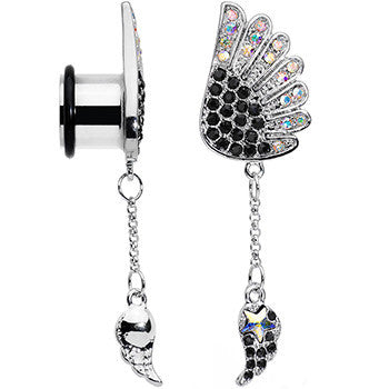 1/2 Aurora Black Gem Arial Angel Wings Dangle Plug Set