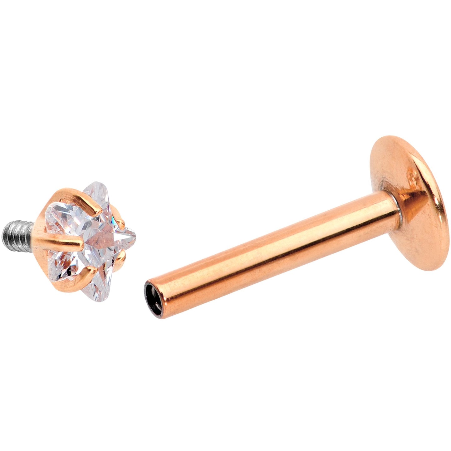 5/16 Clear Star CZ Gem Rose Gold PVD Internally Threaded Labret Monroe