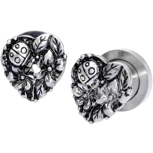 Ladybug Heart Screw Fit Tunnel Plug Set 6mm to 16mm