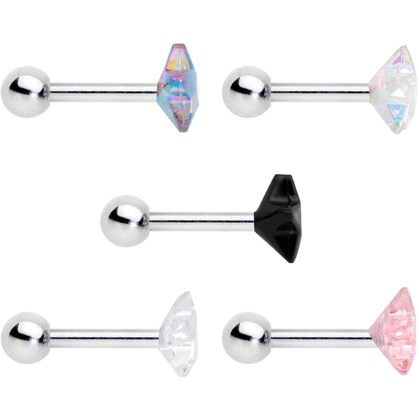 16G 1/4 Multi Color Star Gem Cartilage Tragus Earring Five Pack Set
