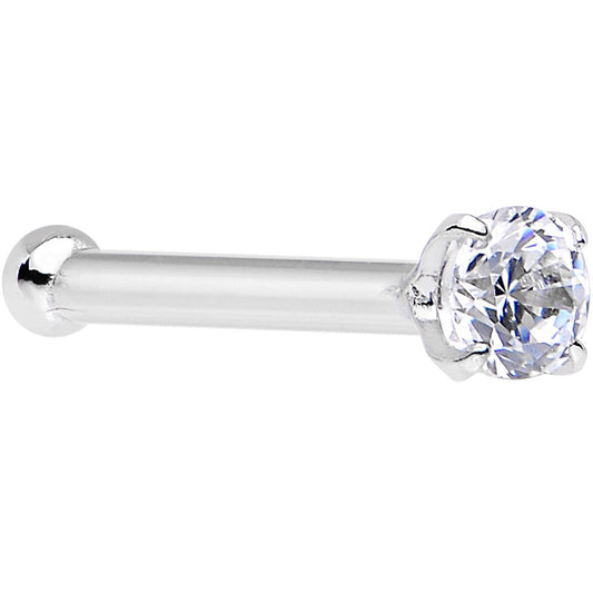 20G Solid 14K White Gold 2mm Cubic Zirconia Nose Stud Ring