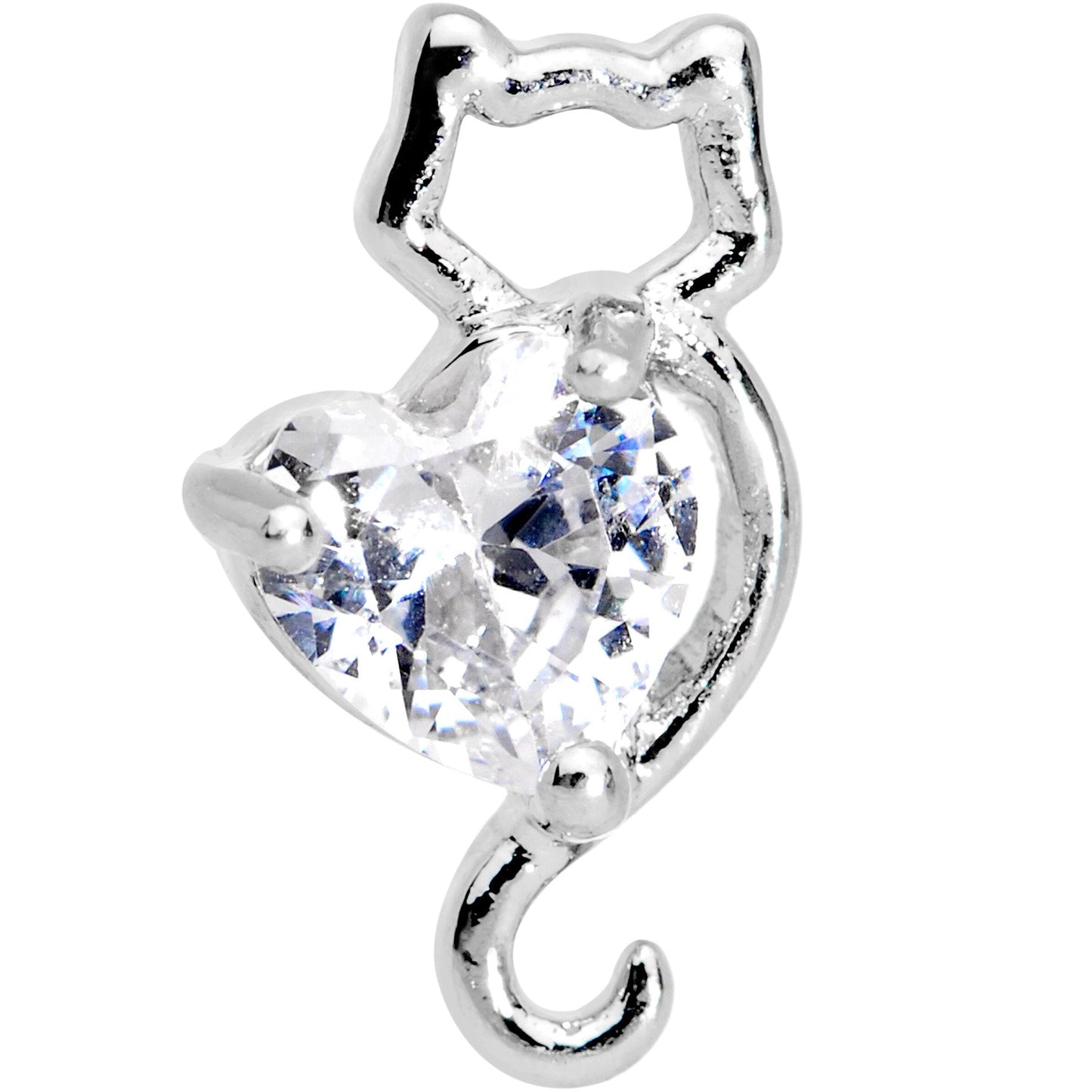 16G 1/4 Clear Gem Heart Kitty Cat Tragus Cartilage Earring
