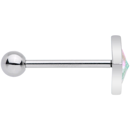 White Rainbow Gem Rhombus Barbell Tongue Ring