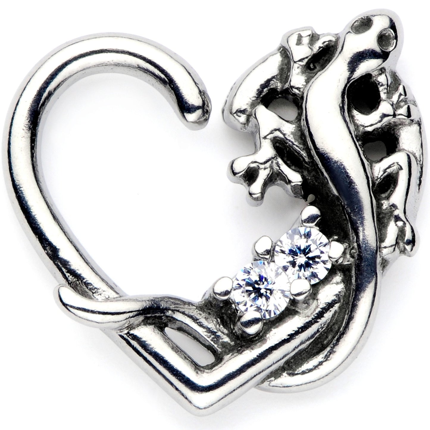 16G 3/8 Clear CZ Gem Lovely Lizard Left Heart Closure Ring