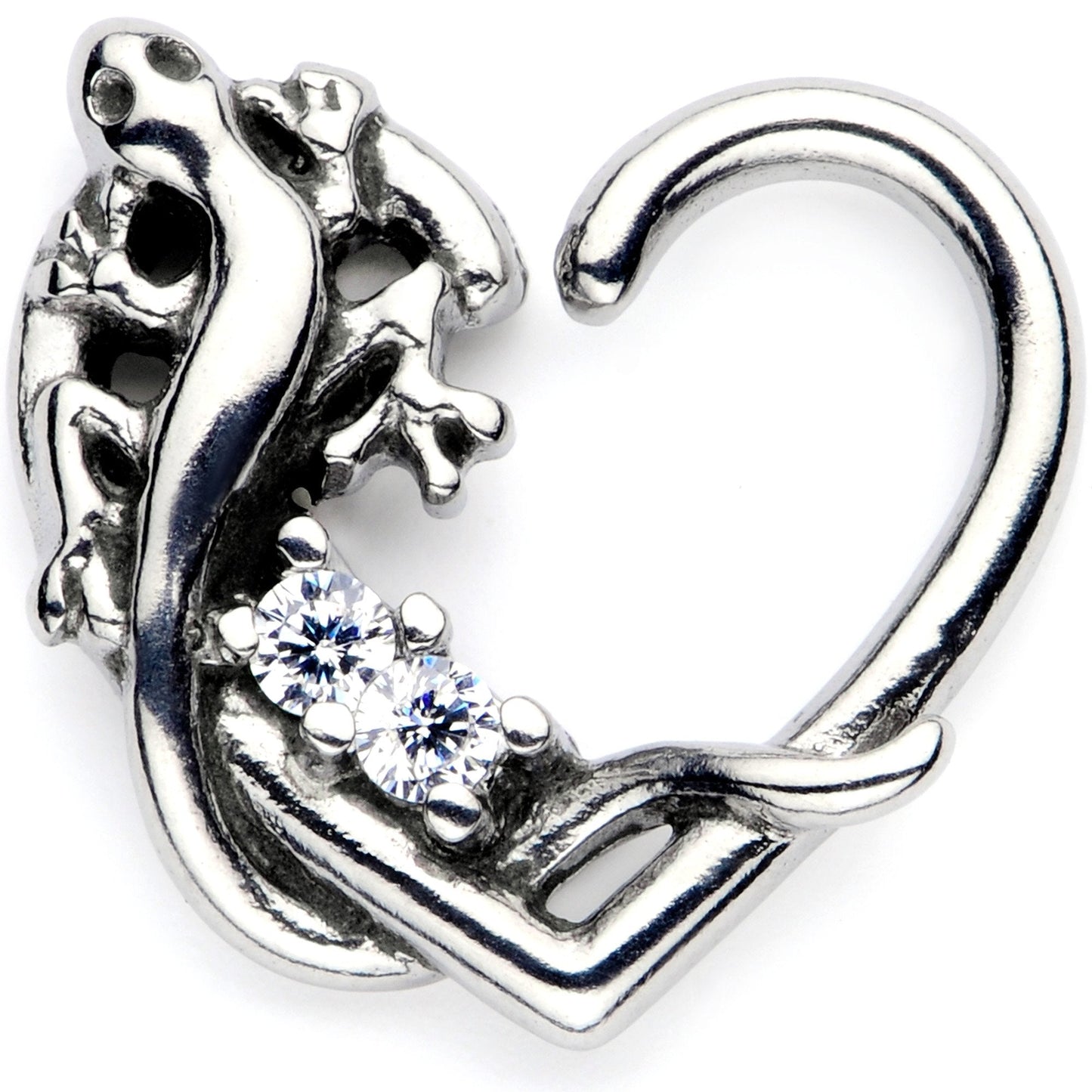 16G 3/8 Clear CZ Gem Lovely Lizard Right Heart Closure Ring