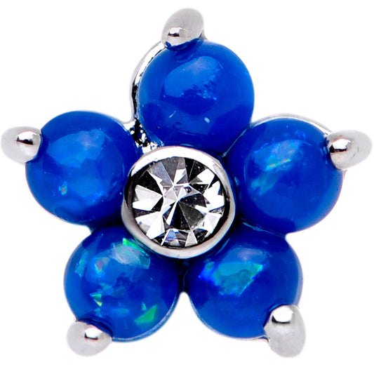 16G 1/4 Blue Faux Opal CZ Flower Cartilage Tragus