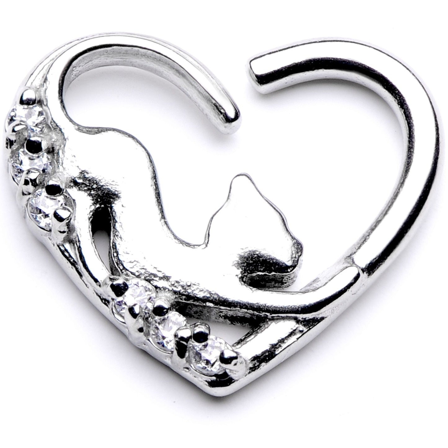 16G 3/8 Clear CZ Gem Cats Meow Right Heart Closure Ring
