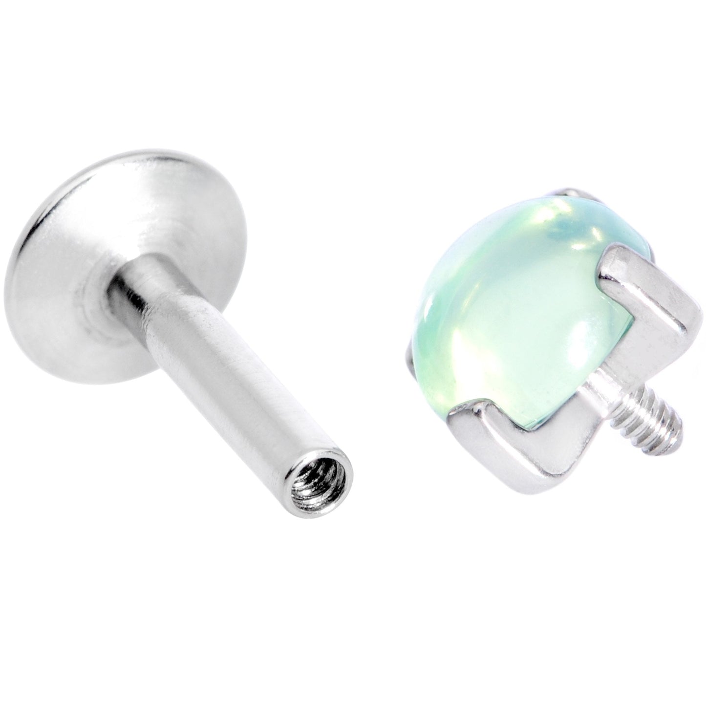 16G 1/4 Green Jade Internally Threaded Labret Monroe Tragus