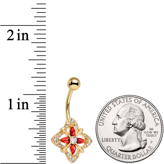 Clear Red Gem Gold Tone Geometric Harmony Belly Ring