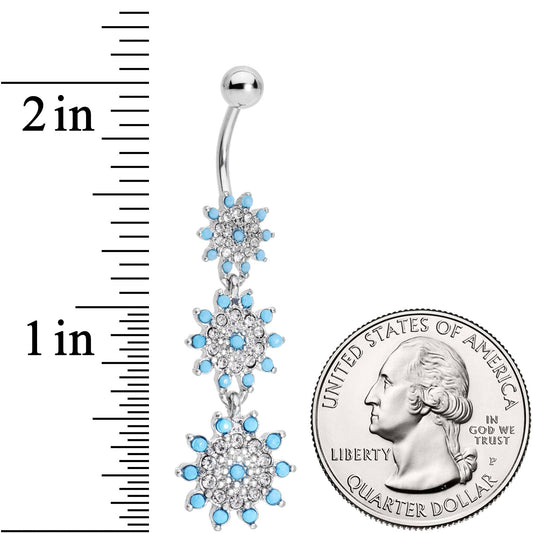 Clear Gems Blue Orb Shower of Snowflakes Dangle Belly Ring