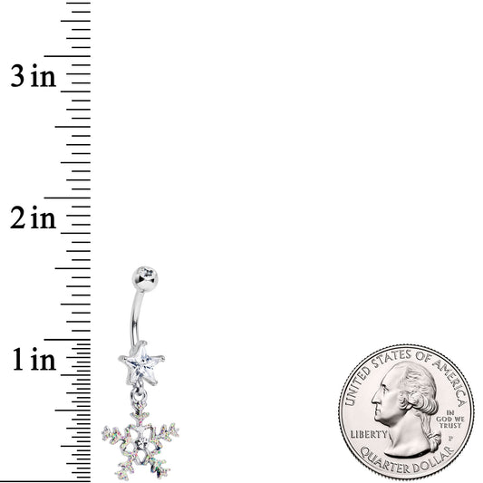 Clear Gem Iridescent Secret Snowflake Dangle Belly Ring