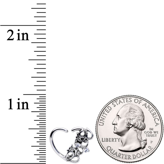 16G 3/8 Clear CZ Gem Abstract Hearts Left Heart Closure Ring