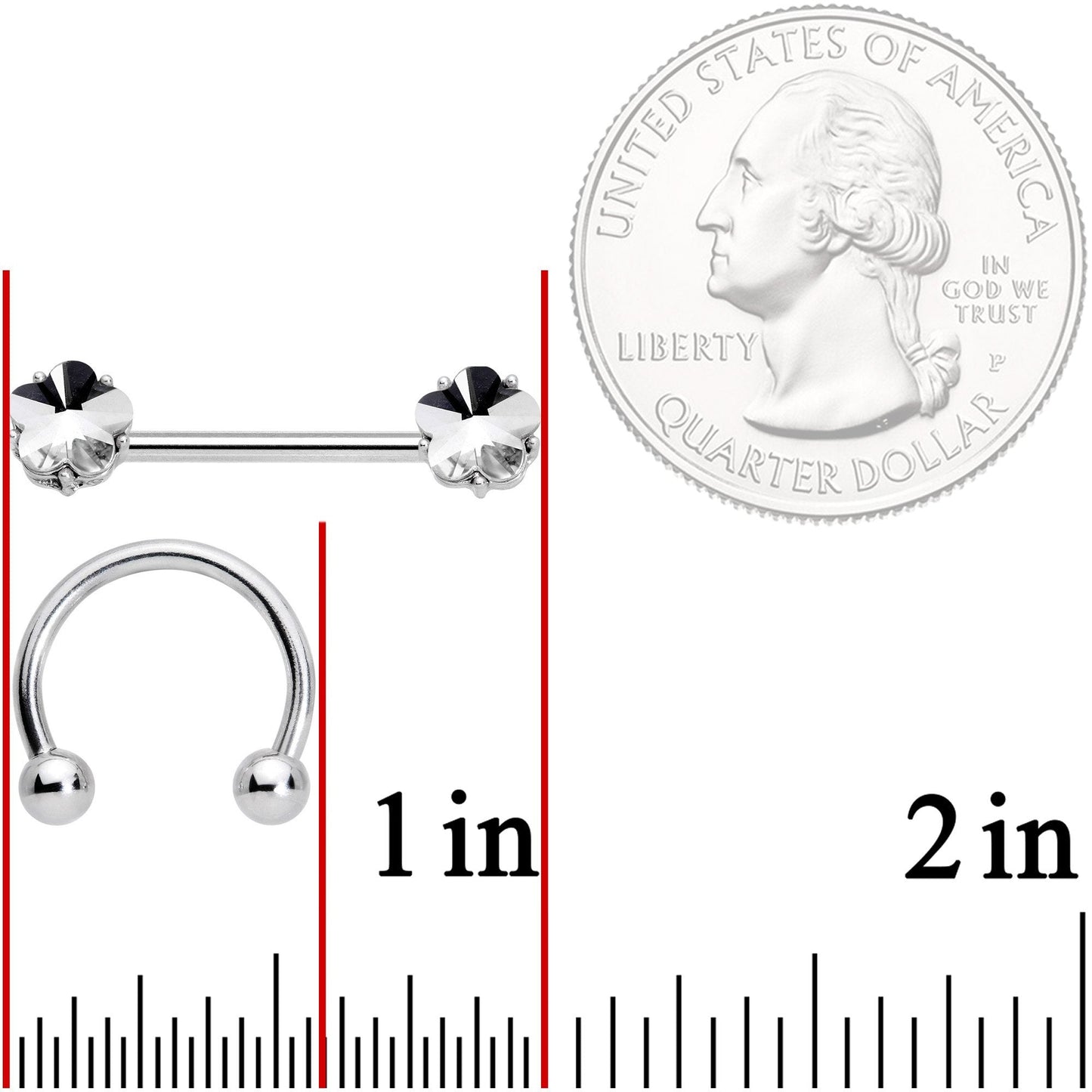 14G 9/16 1/2 Clear Gem Flower Horseshoe Barbell Nipple Ring Set