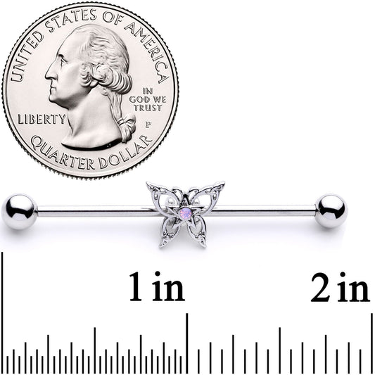 14G White Synthetic Opal Butterfly Industrial Barbell 38mm