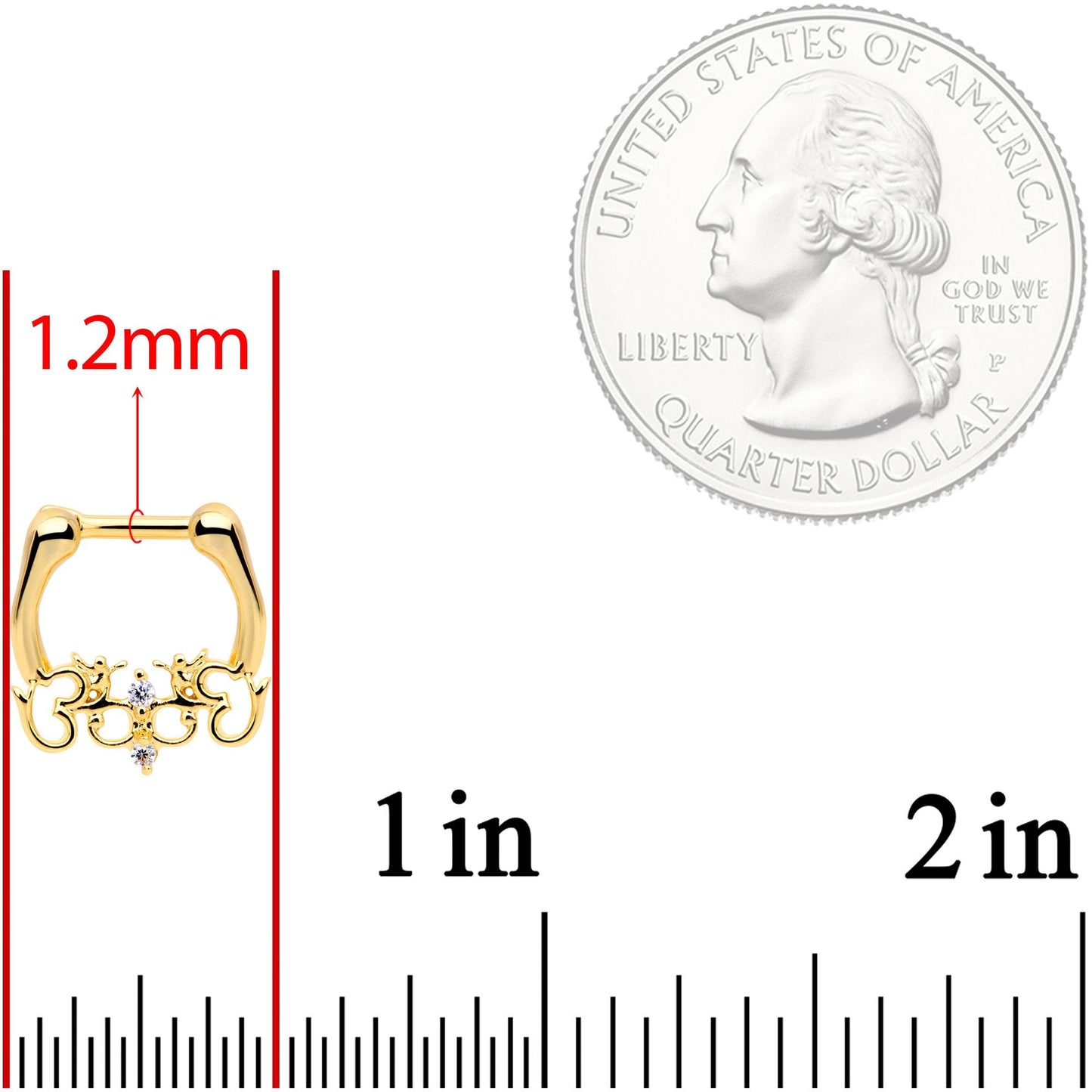 16G 1/4 Clear CZ Gem Gold Tone Abstract Hearts Cartilage Clicker