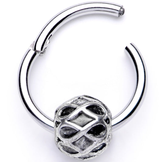 16G 3/8 Geometric Pattern Bead Hinged Segment Ring