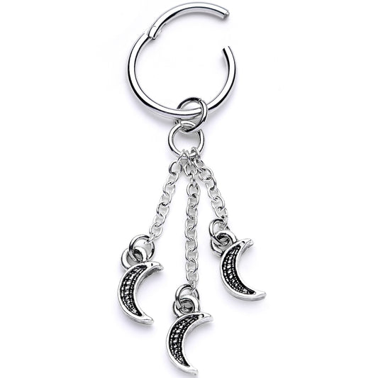 16G 3/8 Triple Crescent Moon Dangle Hinged Segment Ring