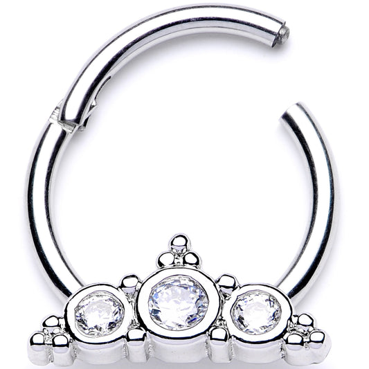 16G 3/8 Clear CZ Art Deco Arc Hinged Segment Ring