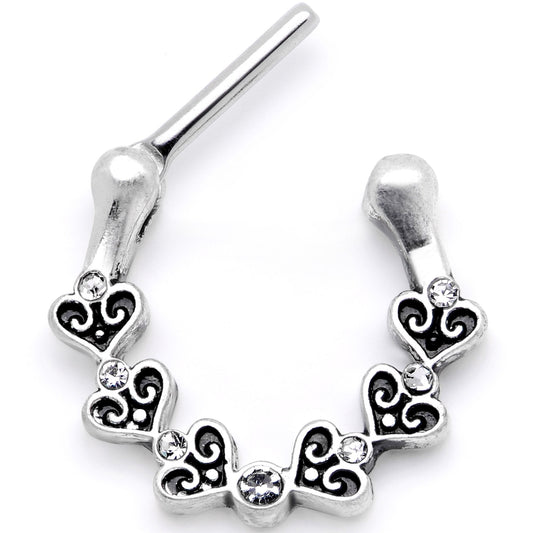 16G 5/16Clear CZ Ring of Hearts Septum Clicker
