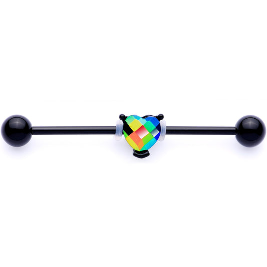 14G Aurora Gem Black Love Me Heart Industrial Barbell 38mm