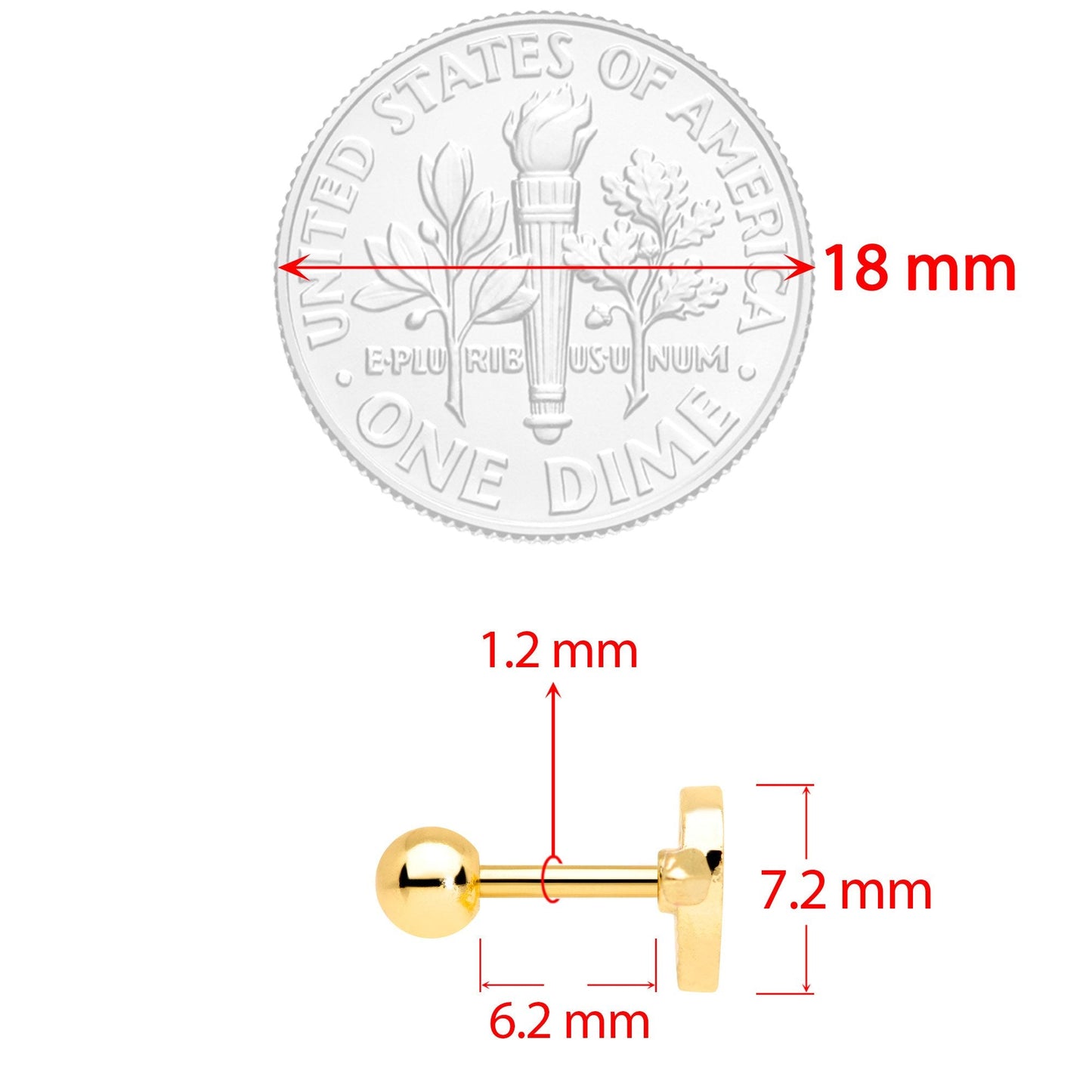 16G 1/4 Gold Tone Sweet Pink Sweetheart Cartilage Earring