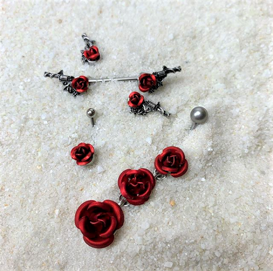 16G 3/8 Romantic Red Rose Flower Curved Eyebrow Ring