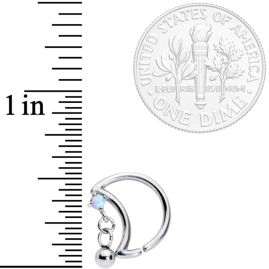 16G 3/8 White Faux Opal Crescent Moon Right Ear Closure Ring