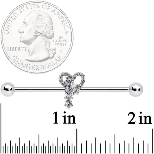 14G Clear CZ Gem Valentine Heart Industrial Barbell 38mm