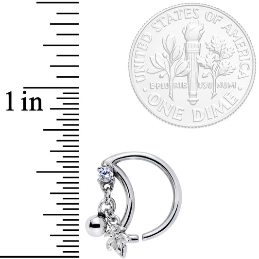 16G 3/8 Clear CZ Gem Crescent Moon Leaf Dangle Closure Ring