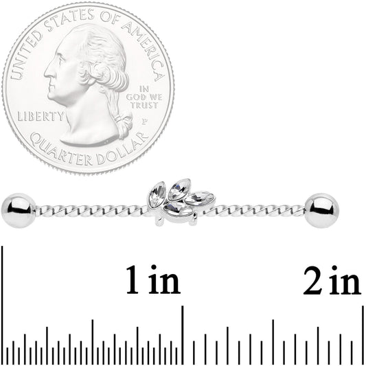 14G Clear Gem Leaf Industrial Barbell 38mm