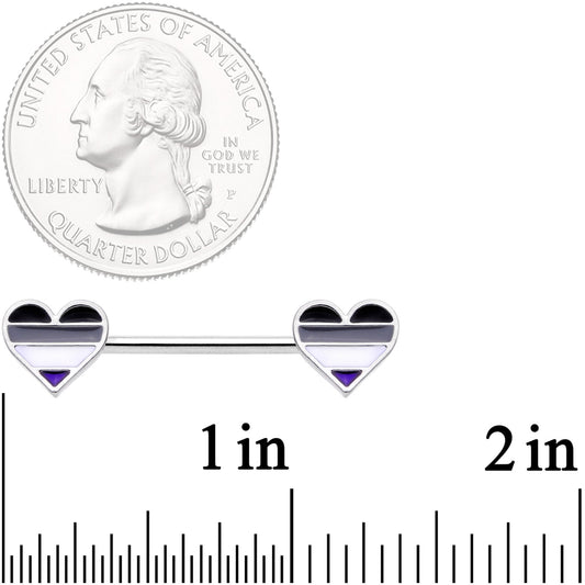 14G Black Grey White Asexual Pride Heart Barbell Nipple Ring Set