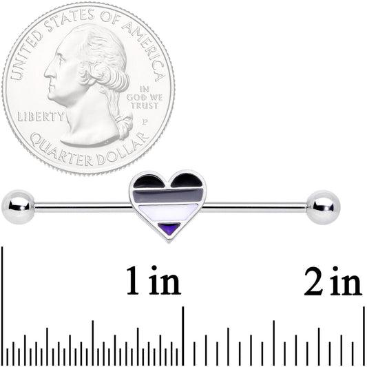14G Black Grey White Asexual Pride Heart Barbell Industrial 38mm