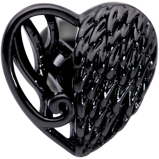 16G 1/4 Black Angels Wing Heart Tragus Cartilage Earring