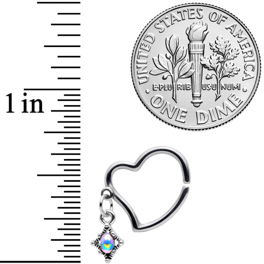 16G 3/8 Aurora Orb Funky Heart Right Ear Dangle Closure Ring