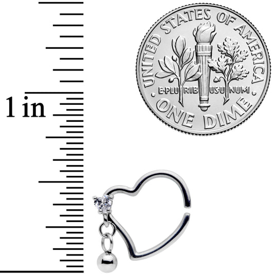 16G 3/8 Clear CZ Gem Funky Heart Right Dangle Closure Ring
