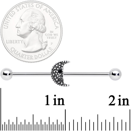 14G Black Gem Night Skull Crescent Moon Industrial Barbell 38mm