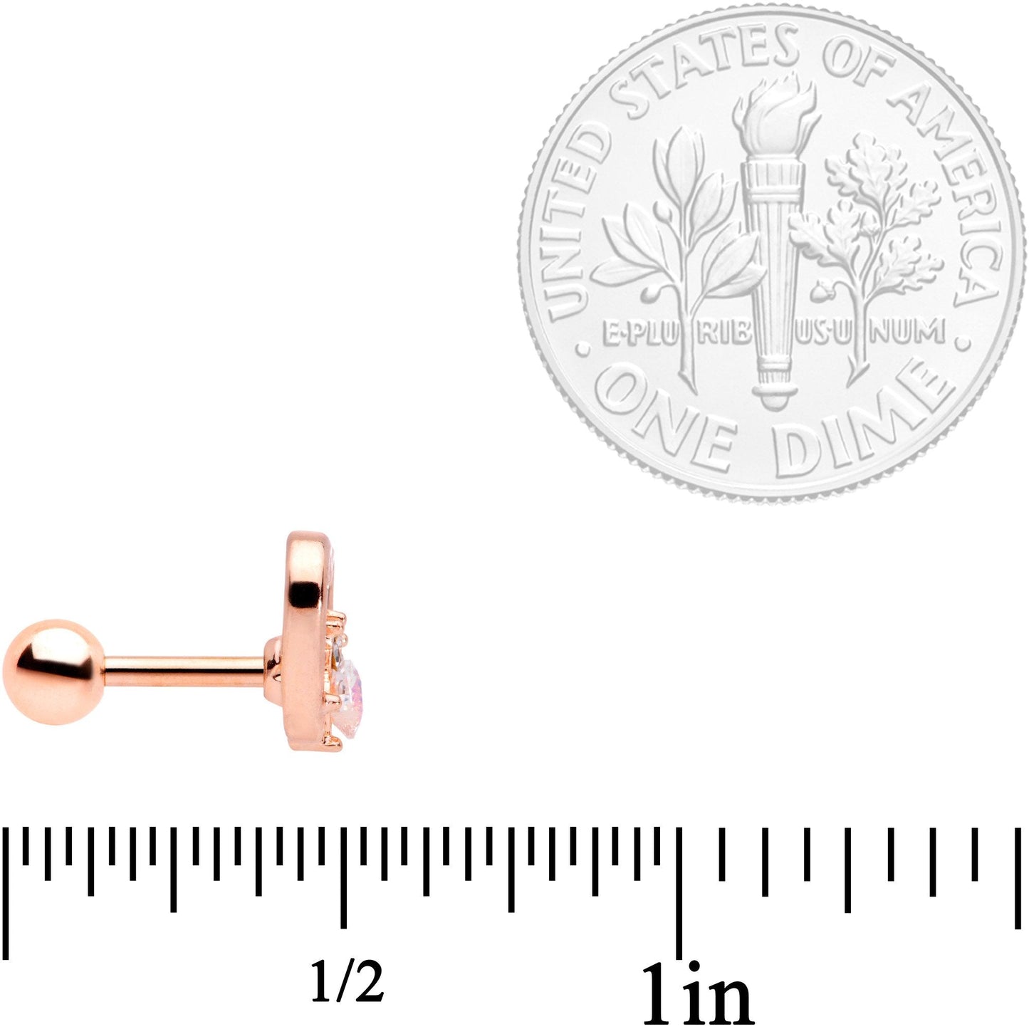 16G 1/4 Aurora Gem Rose Gold Tone Hollow Heart Cartilage Tragus