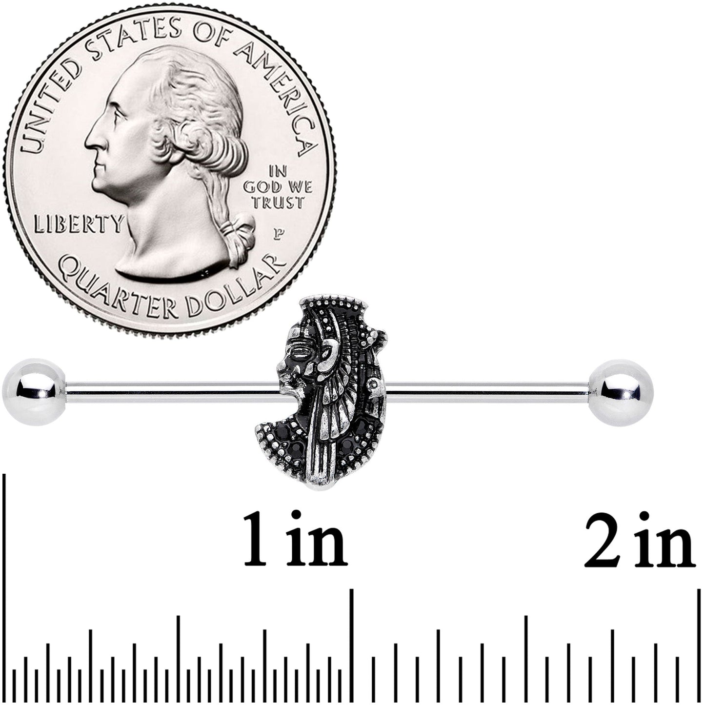 14G Black Gem Cleopatra Anubis Industrial Barbell 38mm