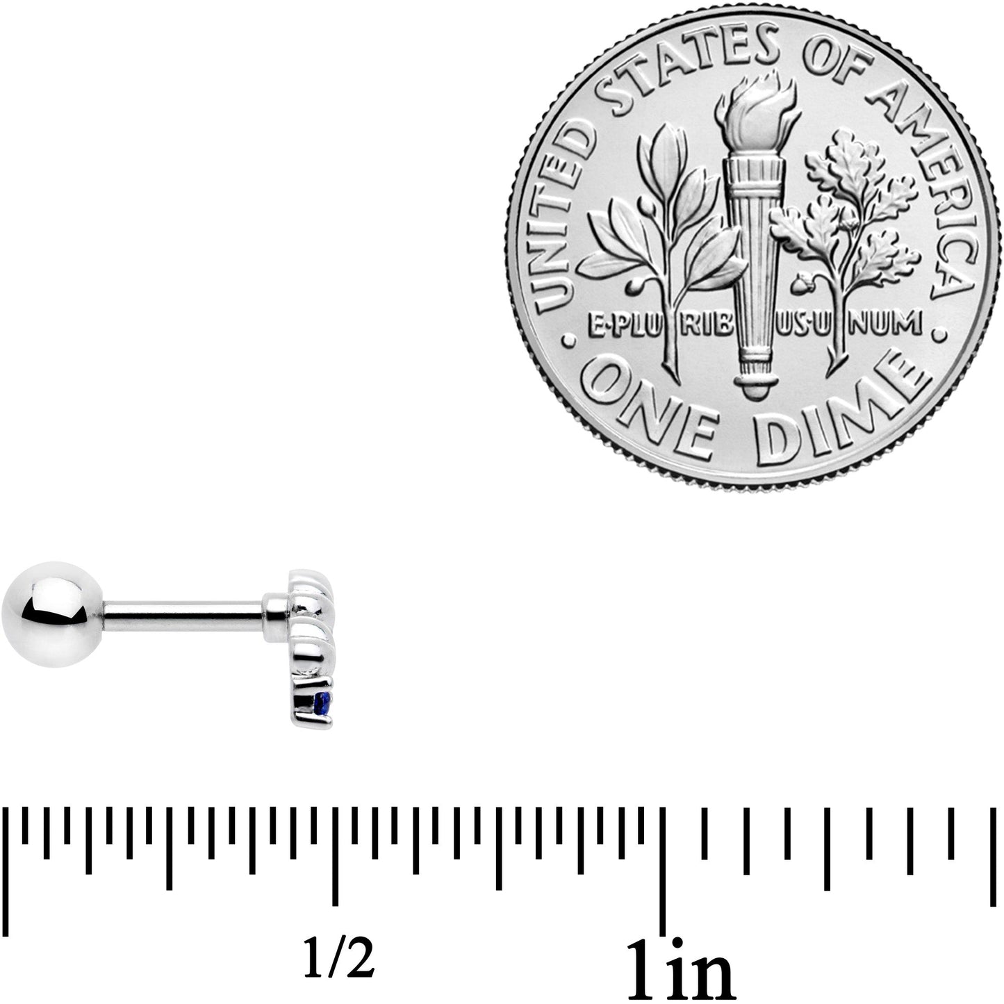 16G 1/4 Blue CZ Gem Tiny Hearts Cartilage Tragus Earring