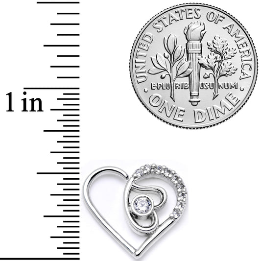 16G 1/4 Clear CZ Gem Double Heart Left Ear Closure Ring