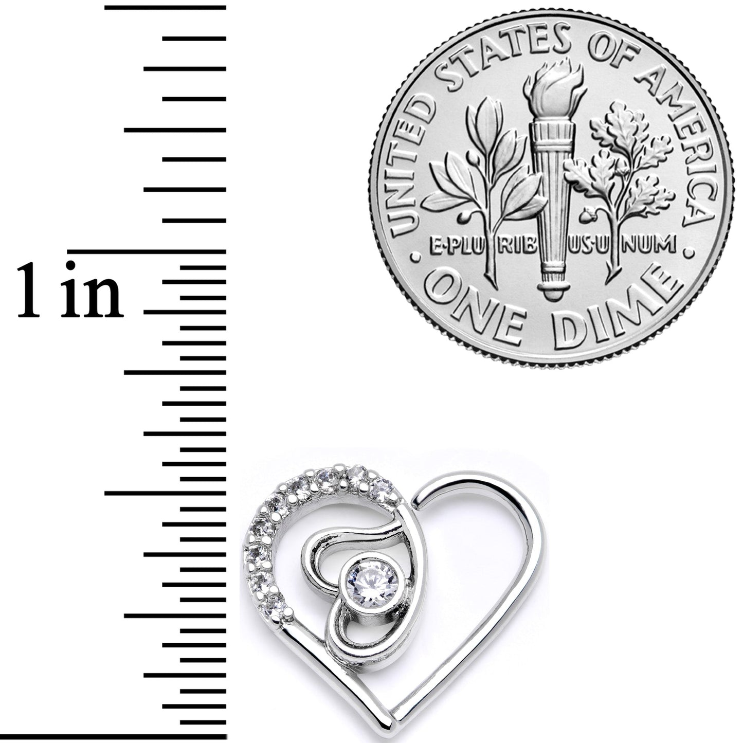 16G 1/4 Clear CZ Gem Double Heart Right Ear Closure Ring